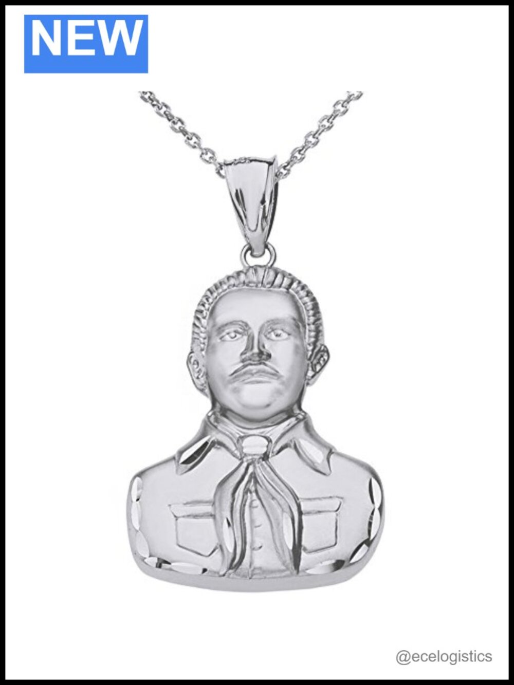 Sterling Silver Jesus Malverde Portrait Pendant Necklace with Chain